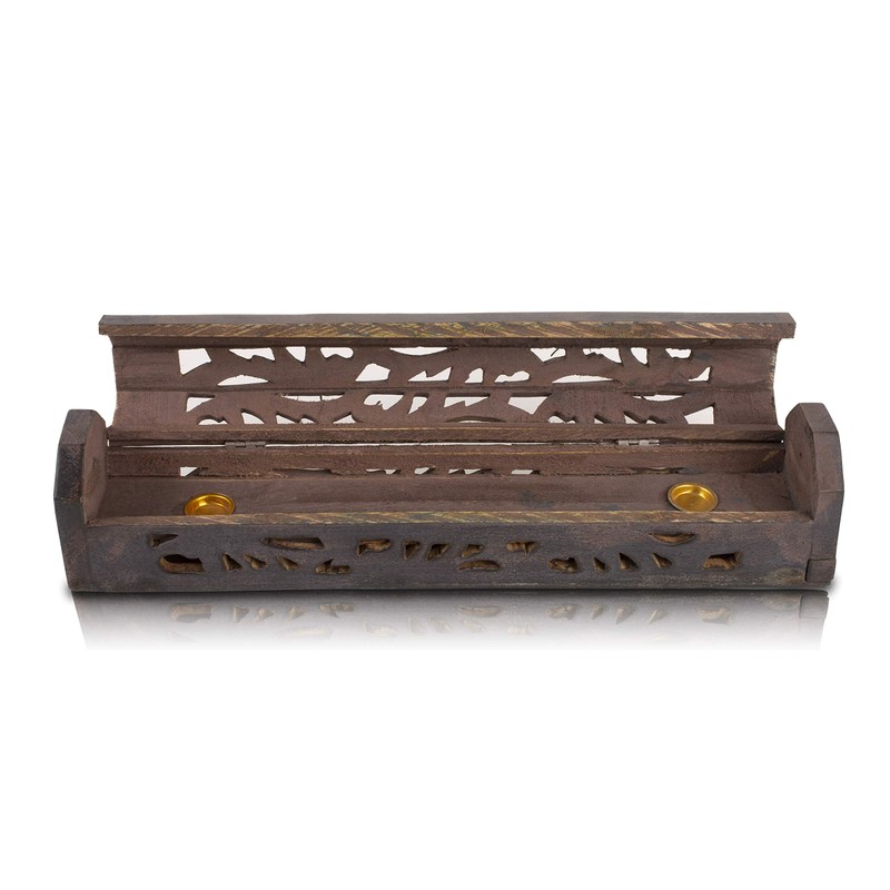 Wooden Incense Holder Cone Burner Coffin with Storage Compartment Organic