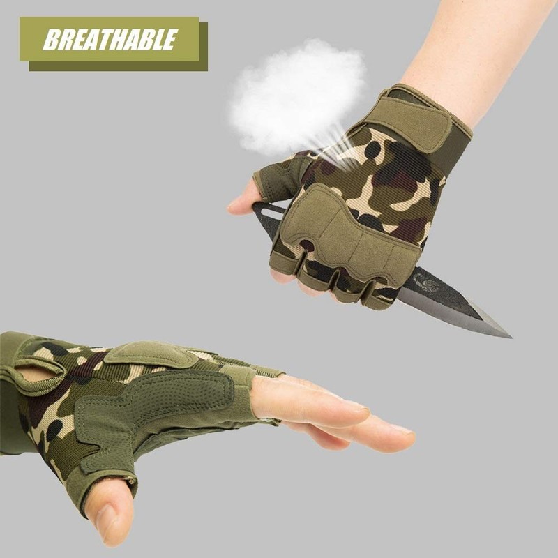 HYCOPROT Fingerless Gloves, Knuckle Protective Breathable Lightweight Outdoor Gloves for