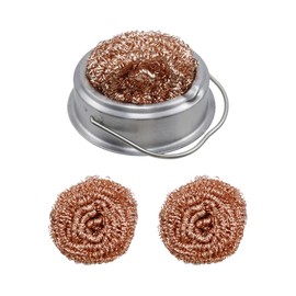 Pastlla Welding Soldering Iron Tip Cleaner and Cleaning Copper Wire Ball Kit, Solder Tip with Cleaning Brass wire Sponge, 4 PCS Solder Tip Cleaning Wire and 1 PC Portable Holder, No Water is Needed