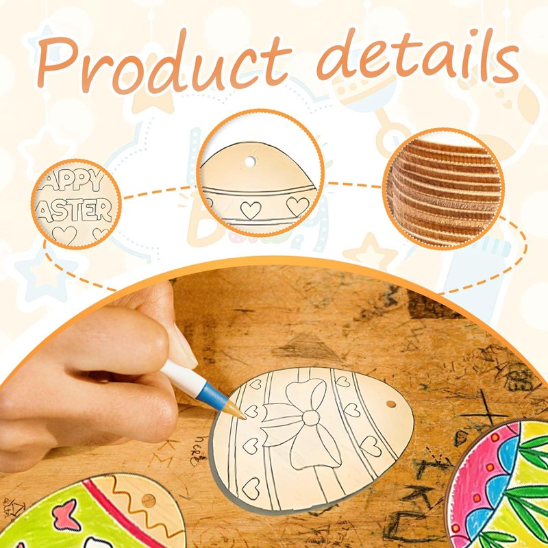 nuneoeuo 32PCS Easter Decorations Wooden Eggs for Crafts, Unfinished DIY