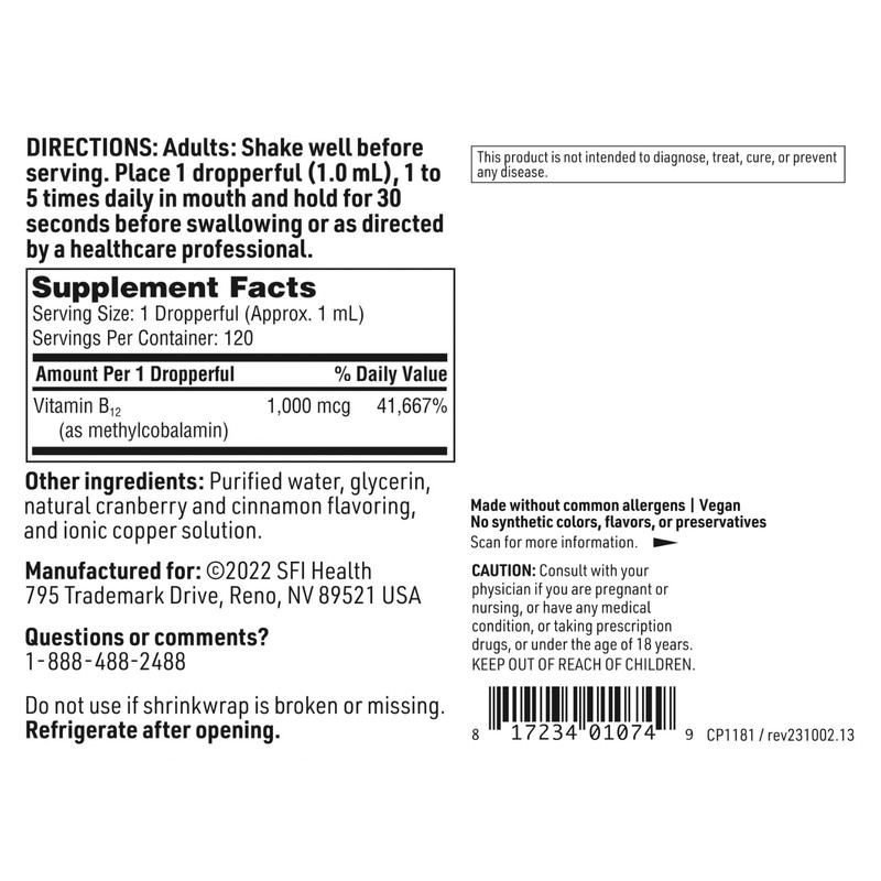SFI Health Klaire Labs Vitamin B12 Liquid - Methylcobalamin B12