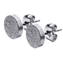 SMYKKO Stud Earrings Okoli Karkea Stainless Steel Tunnel Fake Plugs Brushed Plugs Women Ladies Girls Steel Earring Round Button, Stainless Steel