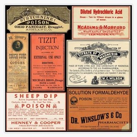 Leyland Designs Vintage Drug Labels - Poisons of Yore Bumper Sticker Window Water Bottle Decal 5""