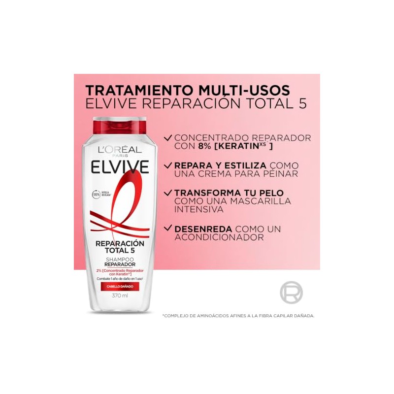 LOréal Paris Shampoo Reparación Total 5 Elvive 370 ml