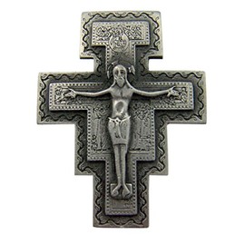 Fine Pewter San Damiano Crucifix Cross Auto Visor Clip, 2 1/4 Inch