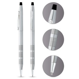 A. T. Cross Set Ballpoint Pen and Mechanical Pencil Classic Century Trophy Satin Chrome