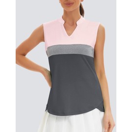 addigi Womens Sleeveless Golf Polo Shirts V Neck Moisture Wicking Tennis Shirts Quick Dry Tank Top Casual Athletic Top Color Block Medium