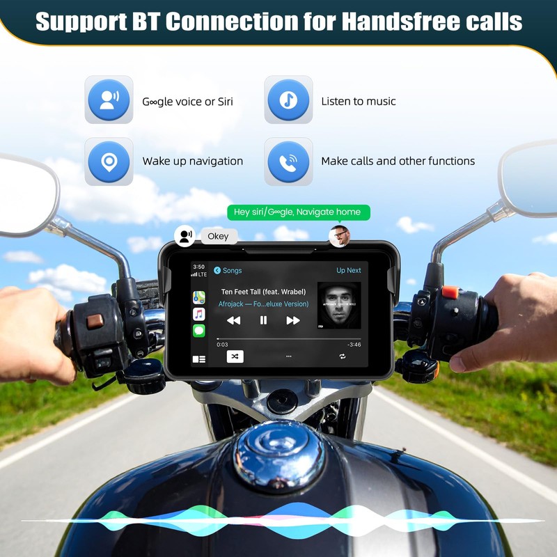 CAMECHO Motorcycle Carplay Navigation Screen with Wireless Carplay Android Car
