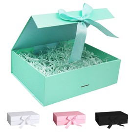 Gift Box with Bow, Gift Box with Lid, Gift Box with Ribbon and Shredded Paper, Magnetic Gift Boxes for Wedding, Birthday, Christmas, Anniversary (Blue, 23 x 17 x 7 cm)