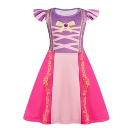 AmzBarley Little Girls Nightgowns Toddler Kids Princess Nightdress Pajamas Nightgown Sleepwear Flutter Sleeve Nightie Swing Night Dress Purple Size 6(5-6Years)