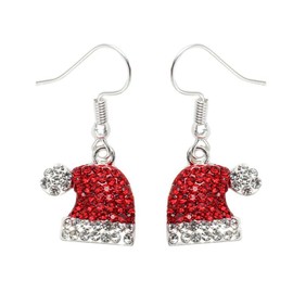 Christmas Hat Dangle Stud Earring Holiday Party Drop Earrings Cubic Zirconia Crystal Santa Hats Earring Cute Christmas Costume Jewelry for Women Winter Art Deco Xmas Festive Jewelry Classical Ornament Accessories