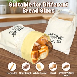 Jsngbse 2 Pack Beeswax Bread Bags for Sourdough, Reusable Bread Bags for Homemade Bread Storage, Sourdough Storage Bag with Clip, Homemade Bread Loaf Food Container, 12 x 17 Inch