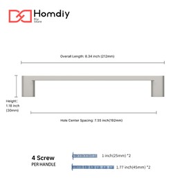 homdiy 10 Pack Brushed Nickel Cabinet Pulls 7-1/2 inch Hole Center Kitchen Drawer Handles for Dresser Cupboard Living Room