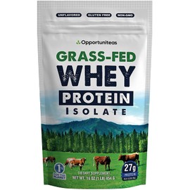 Opportuniteas Grass Fed Whey Isolate Protein Powder - Unflavored 28g Protein Powder Without Artificial Sweeteners, Hormone-Free Cows, Non GMO - 1lb