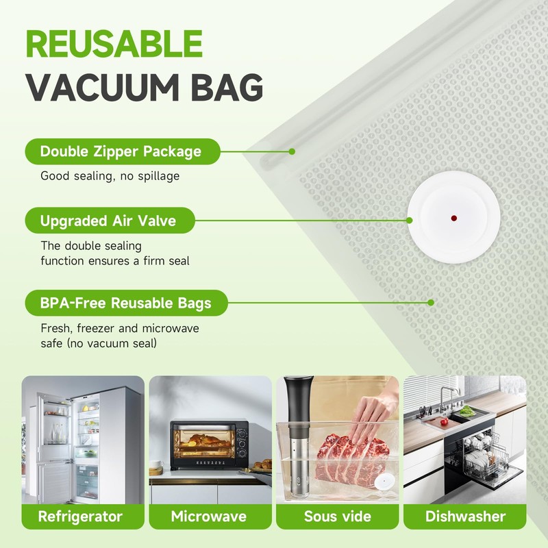 Vixino Vacuum Sealer Bags, 30 Reusable Vacuum Sealer Bags for