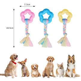 NIYATA 3 Piece Dog Toys Set for Small Dogs, Chew Toys for Dogs, Natural Rubber & Cotton Ropes, Dental Health, Relieves Anxiety (Pink, Yellow, Blue)