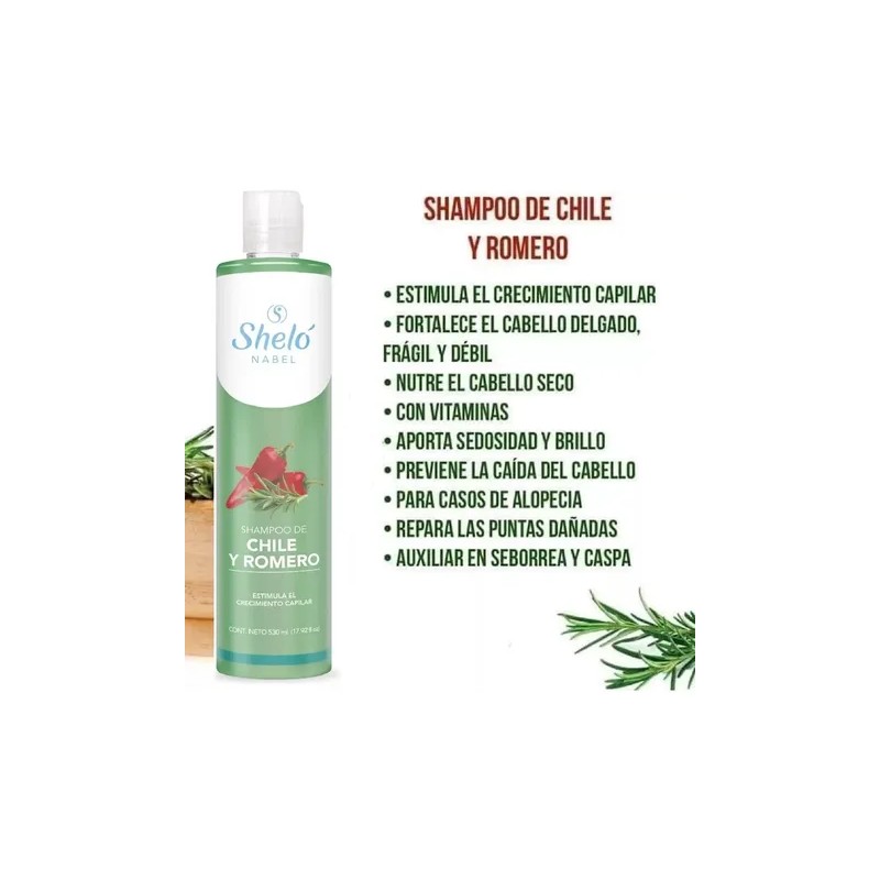 Shampoo Chile Y Romero Sheló Nabel Anticaída Crecimiento 2pz