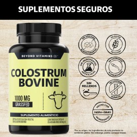 Beyond Vitamins | Calostro Bovino Grass Fed De Libre Pastoreo 1000 Mg, Bovine Colostrum Calidad Certificada (60 Cápsulas)
