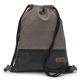 By Bers Leon Gym Bag, Large Zip Outer Pocket, Inner Pockets, Inner Pockets, Inner Pockets, Backpack Bag, Women's Men's Hipster Bag, Vegan Leather Gym Bag, Draw String, Grey_black_pu, Gym bag backpack