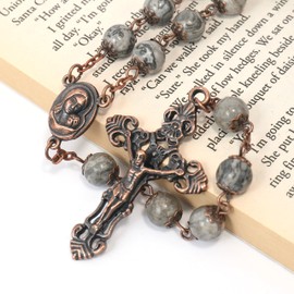 Nazareth Store Vintage Natural Stone Beads Rosary 8mm Necklace Holy Earth Medal Cross Crucifix Religious Rosaries (Map Stone)