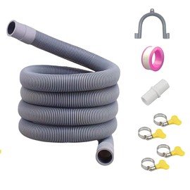 BGSIME 6.5ft/2m Universal Washing Machine Drain Hose Extension Kit, Flexible Washer Drain Hose with 1 Adapter and 4 Clamps,U-Bend Hose Holder and PTFE Tape