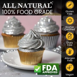 Dazzle Dust Edible Glitter Sprinkles for Cake Decorating, Drinks, Cookie, Icing, Dessert Decorations, Sparkly Luster, Food-Grade, Vegan, Gluten Free, Kosher, Bulk 10g, Silver