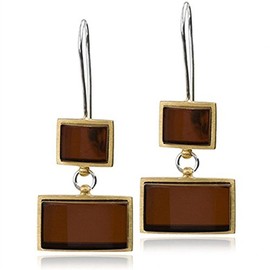 Sterling Silver Red Dark Amber Rectangular Dangle Hook Earrings