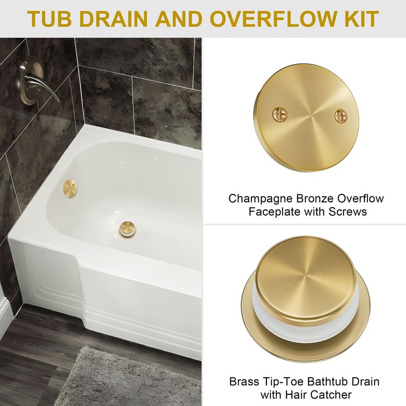 Yaseingoo Champagne Bronze Bathtub Drain Stopper and Overflow Kit, Solid