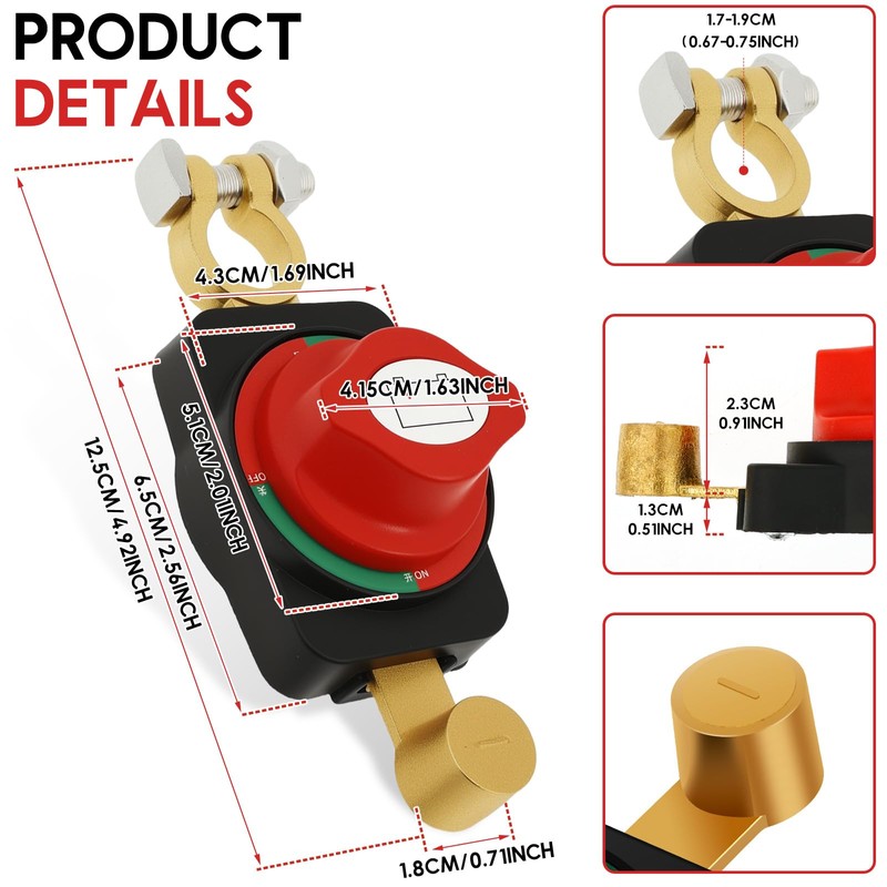 2PCS Battery Disconnect Switch Top Post, Battery Cut Off Switch