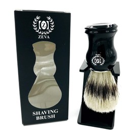Men Shaving Brush 100% Pure Bristle Premium Quality Resin Handle with Drip Stand Sterilized Pure Bristles Hypoallergenic Bump Free Shaving Lather Wet Shave (Firm Bristle-Black Handle)