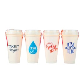 plastic cups reusable with lids ，travel coffee cups 16 ounce -8 pcs