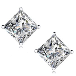”STUNNING FLAME“ 18K Gold Plated Sterling Silver Princess Cut Cubic Zirconia Stud Earrings for men women(w-7)