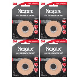 Nexcare Blister Prevention Tape, Waterproof Foam Medical Tape, Sticks Firmly to Skin to Help Prevent Blisters - 1 in x 5 Yds, 4 Rolls of Tape