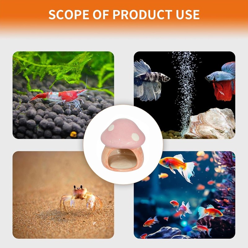 Uotyle Ceramic Fish Tank Accessories, Cute Mushroom House Aquarium Decoration,