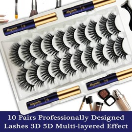 7C SevenCrown 3D Magnetic Eyelashes and Eyeliner Kit - 10 Pairs of Long-Lasting Reusable Magnetic Lashes - Natural Look, Easy Application with Upgraded 4 Tube Waterproof Magnetic Liner -Cruelty Free