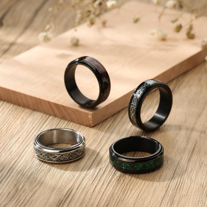 Adreamz 8mm Black Stainless Steel Anxiety Ring for Women Men