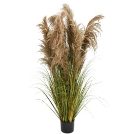 KOL Artificial Pampas Grass, 4ft Fake Reed Plant, Indoor Outdoor Faux Onion Grass, 59’’ Home Office Wedding Garden Decor, Lifelike Plants Flowers in Pot Dried Plant Greenery, Housewarming Gift