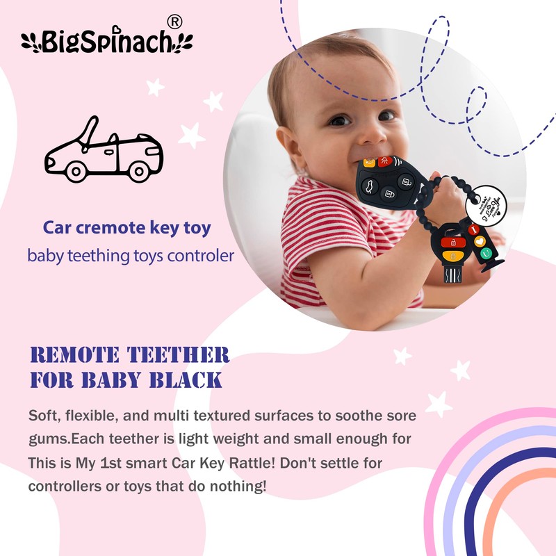 BIGSPINACH Baby Teething Keys Toys 6 to 12 Months,Gothic Car