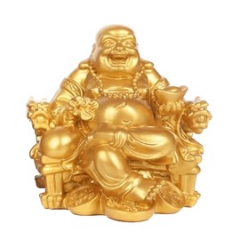 Hotei Buddha Statue, Feng Shui Goods, Maitreya Bodhisattva, Buddha Statue, Hotei Sitting on a Dragon Chair, Good Luck Goods, Good Luck Up, Amulet, Figurine, Interior (Sit on a Dragon Chair - Gold)
