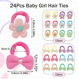 Jeffdad Baby Hair Ties for Girls, 24pcs Soft Seamless Bows and Flowers Toddler Elastic Hair Bands Ponytail Holder for Baby Girls Infants Kids Hair No Damage Accessories