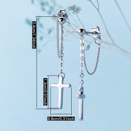 ANDPAI Unique Minimalist Punk 925 Sterling Silver Hypoallergenic Chain Ball Studs Earrings Cross Dangle Drop Earrings for Women Men Jewelry (Silver)