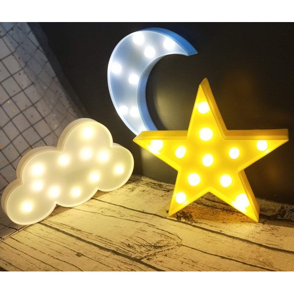Wanxing Decorative LED Crescent Moon Cloud and Star Night Lights Lamps Marquee Signs Letters for Baby Nursery Decorations Gifts for Children (Moon Cloud and Star)