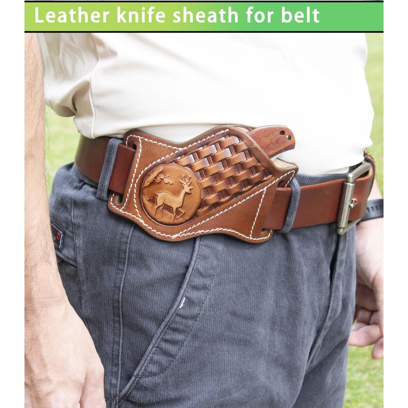 HOGIKUO Leather Knife Sheath for Belt,Knife Sheaths fit 4" to