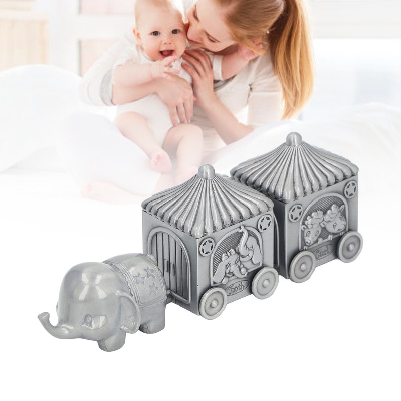 Baby Teeth Organizer Elephant Carriage Keepsake Box Metal Collection Container