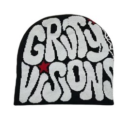 CORIRESHA Unisex Adult Y2k Beanie Spider Web Graphic Letter Knitted Hats Winter Warm Caps Black White