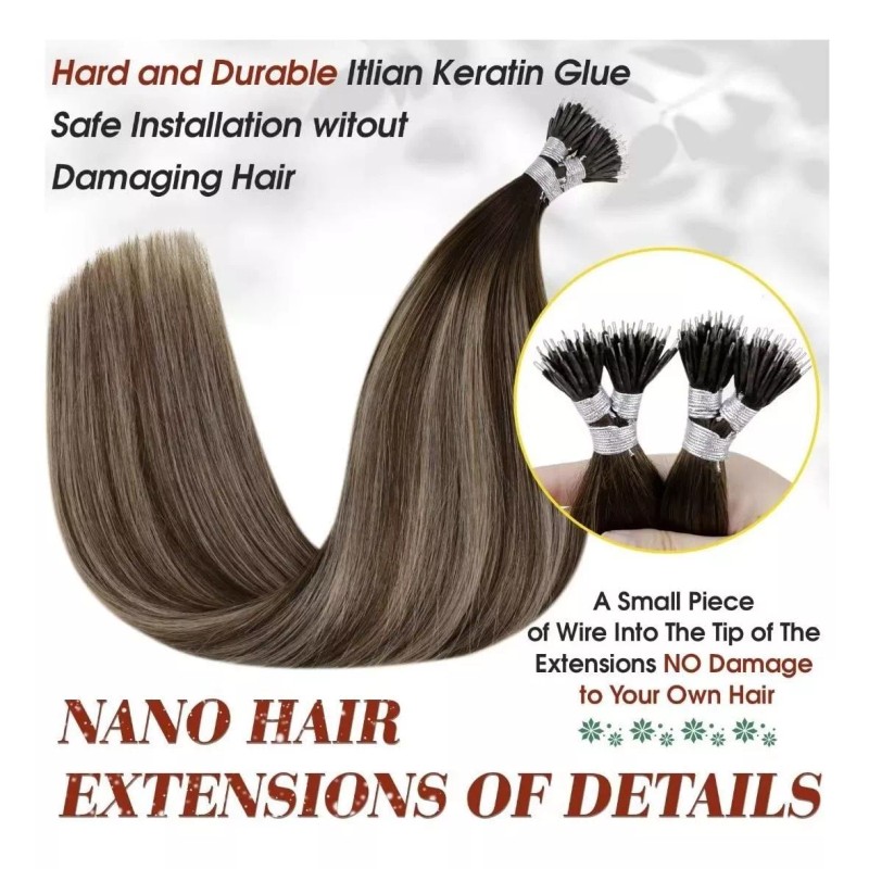 Hetto Extensiones Cabello Natural 50gr 14in Marrón Oscuro Con Ceni