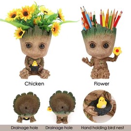 EARPMAG Groot Planter,Flowerpot Treeman Groot Succulent Planter Cute Plants Flower Pot with Hole Pen Hold (Parents+Child Groot Flowerpot Set)