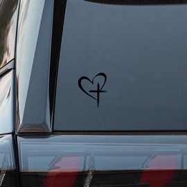 Love Cross Sticker Decal, Love Heart Cross Stickers, Decal Vinyl Sticker for Notebook, Car, Laptop, Window 8.7''×6'' (Black Small)