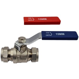Isolation Valve 15mm – 1 Pack | Full Bore Lever Isolating Valve with Red & Blue Handle for Hot & Cold Water | 1/4 Turn Shut Off Ball Isolator Valves | Iso Compression Plumbing Fitting | by Pipestation
