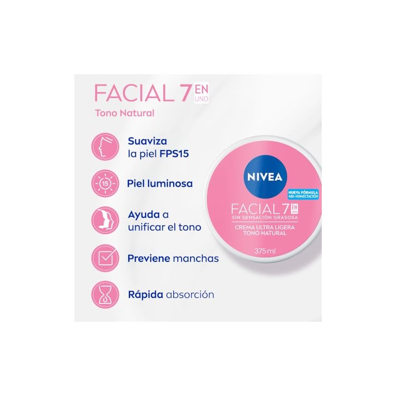 Nivea Cuidado Facial 7en1 Crema Ultra Ligera Tono Natural 375ML